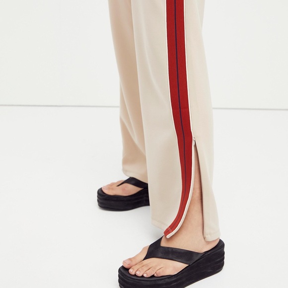 NWOT Free People Sophie Track Pants in Tan/Red Side Stripe Z413-7 - Picture 2 of 5